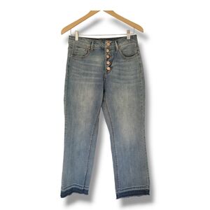 Time and Tru Buttoned High Rise Raw Hem Cropped Blue Jeans. Size 10